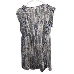 Liz Lange Maternity Dress Small - Navy Blue Gray Snake Print V-Neck Sleeveless